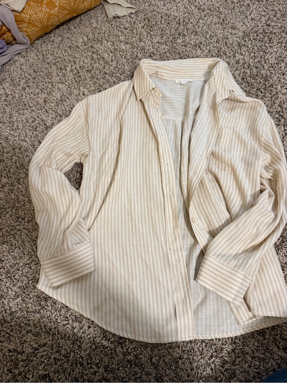 Classic womens Beige Stripe Button-Up Shirt